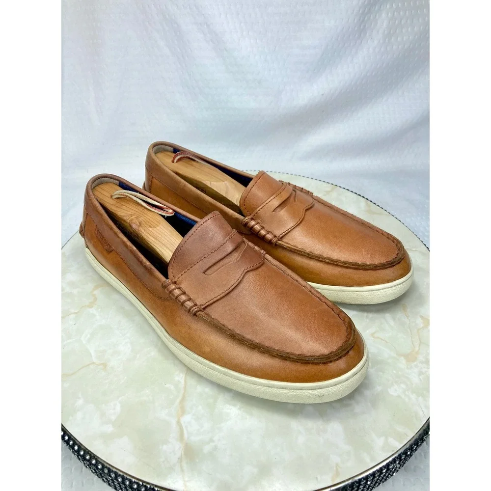 Cole Haan Grand OS Leather Penny Loafers Mens 8 Tan Office Preppy Slip On Shoes